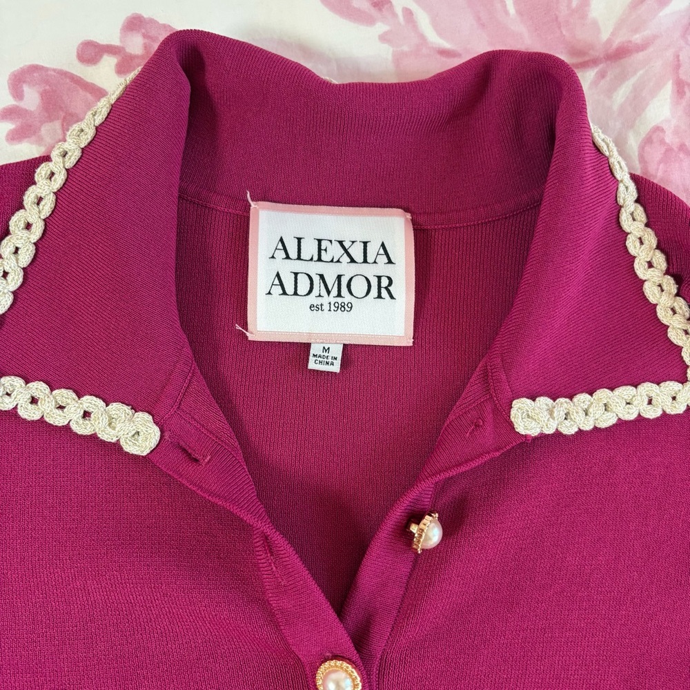 Alexia Admor Fuchsia Pink Polo Top with Pearl Trim - Picture 2 of 7